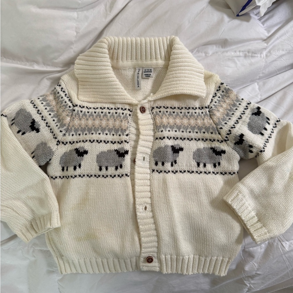 Janie and Jack 12 to 18 month baby Cozy Cream Sheep Pattern Cardigan